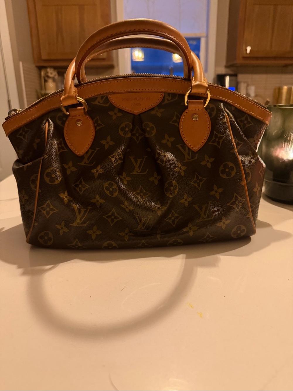 Louis Vuitton Brown Monogram Canvas Satchel with Tan Leather Handles